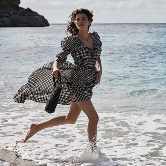 Doen Ischia shirred gingham cotton-voile midi dress - Picture 1 of 8